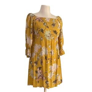 *Like New* H&M Yellow Smocked Floral Sundress with Puffed Sleeves | Size S